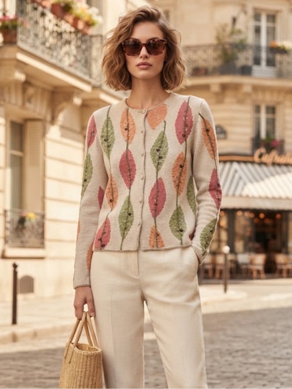 Vintage Sigrid Olsen Sport Embellished Leaf Pattern Cardigan Size Large nwot